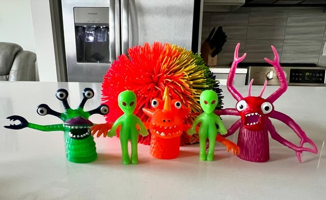 Ivan, Alien, Allen Junior, Alien, & Purple People Eater with Big Ol’ Koosh